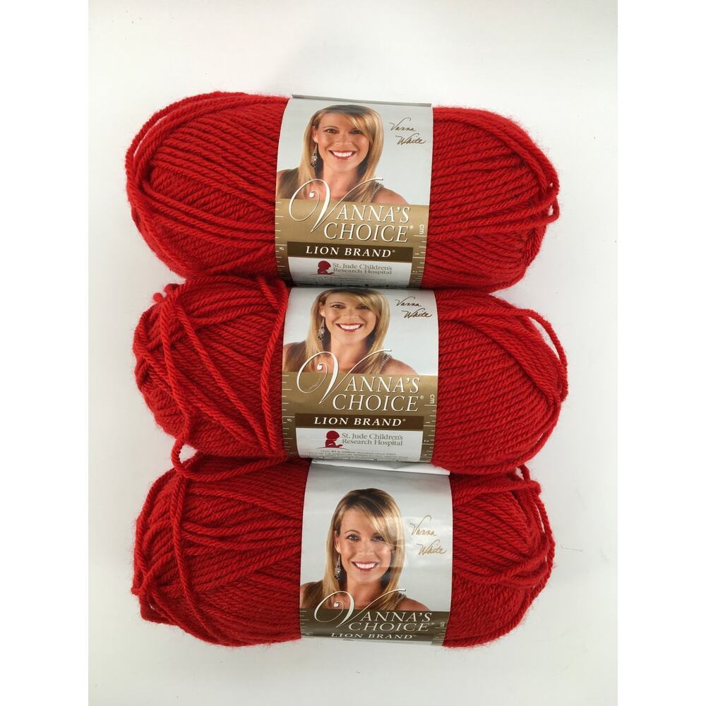 Vanna's Choice Lion Brand Yarn *Lot of 3 Skeins* Scarlet Red Knitting Crochet